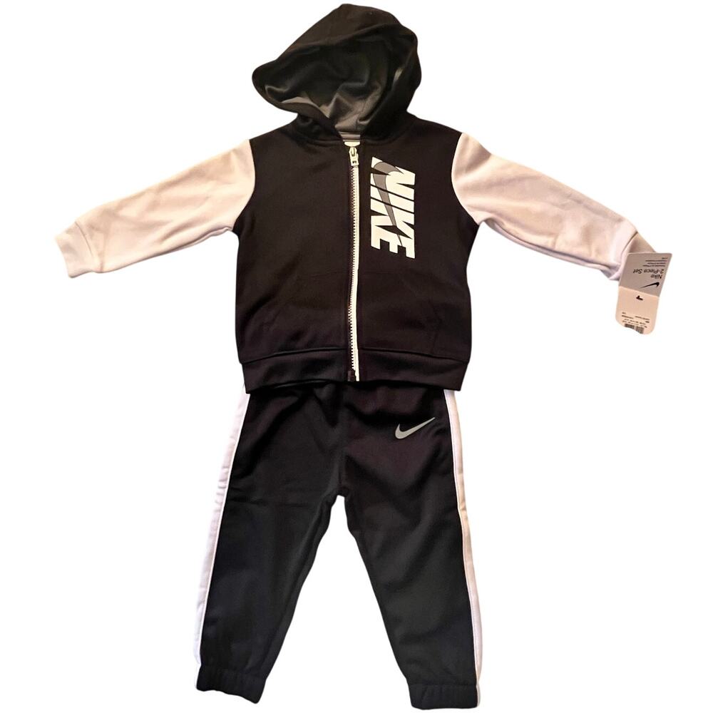 Nike Boys Dry Fit Therma Zip Hoodie & Sweatpants 2 Piece Set 18M Black - NEW - Picture 1 of 12